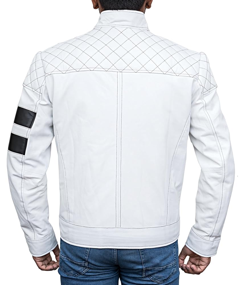 MENS WHITE LEATHER MOTORCYCLE JACKET - WHITE LEATHER JACKET MENS WHITE LEATHER MOTORCYCLE JACKET - WHITE LEATHER JACKET